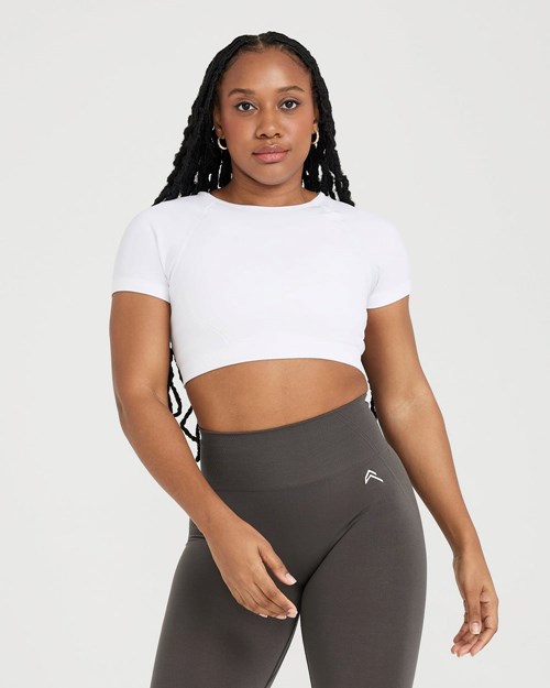 Oner Active Effortless Seamless Krótkie Sleeve Crop Top Białe | 014GURVTM