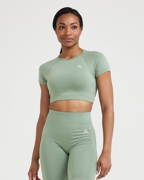 Oner Active Effortless Seamless Krótkie Sleeve Crop Top Sage | 314NGPCRW