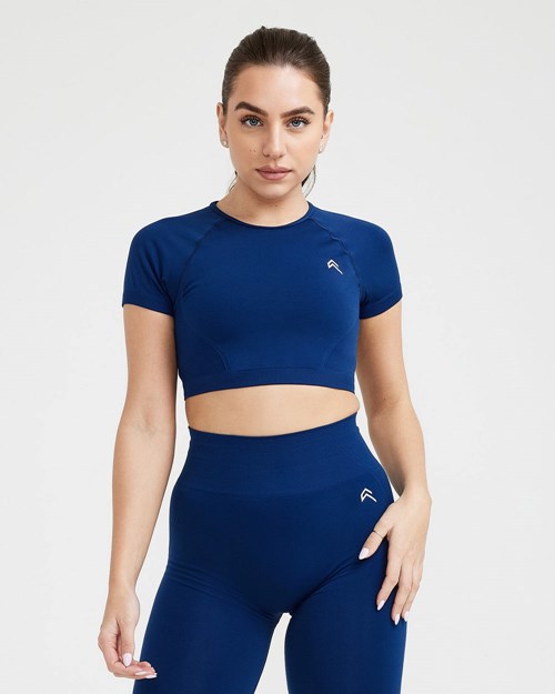 Oner Active Effortless Seamless Krótkie Sleeve Crop Top Midnight | 546MTGIWY