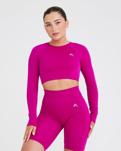 Oner Active Effortless Seamless Long Sleeve Crop Top Fuksja | 412QTXRAU