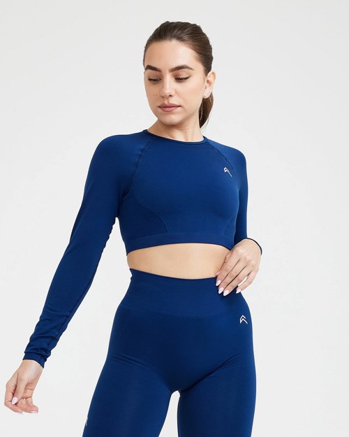 Oner Active Effortless Seamless Long Sleeve Crop Top Midnight | 538QYCJDN