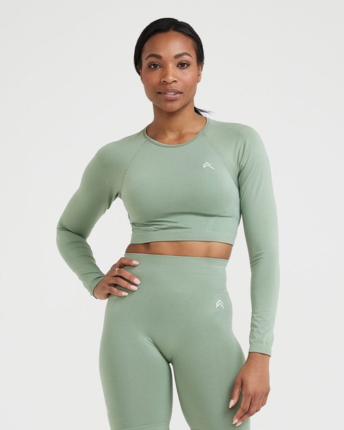 Oner Active Effortless Seamless Long Sleeve Crop Top Sage | 938XEYAKV