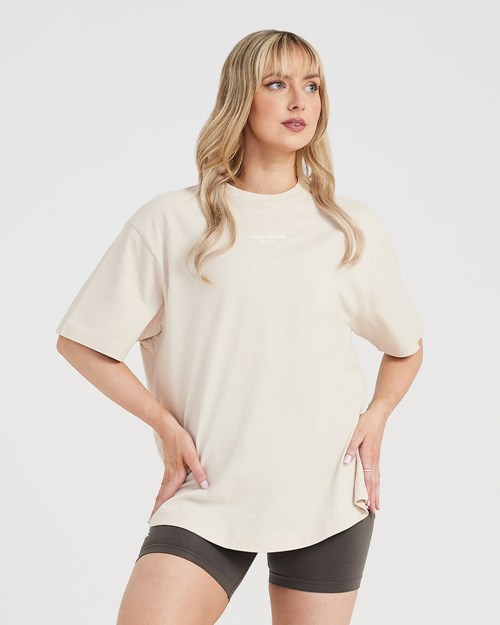 Oner Active Grafiką Oversized Krótkie Sleeve Tee Washed Sand | 145ZMLQKB