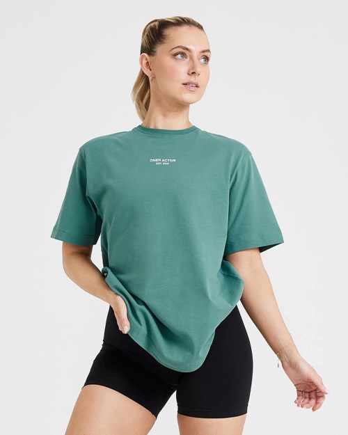 Oner Active Grafiką Oversized Krótkie Sleeve Tee Zielone | 607WFDCEN