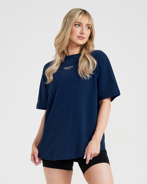 Oner Active Grafiką Oversized Krótkie Sleeve Tee Washed Midnight | 651YUGMET