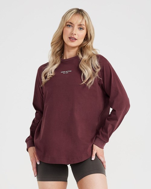Oner Active Grafiką Oversized Long Sleeve Tee Washed Rosewood | 057JOVTWR