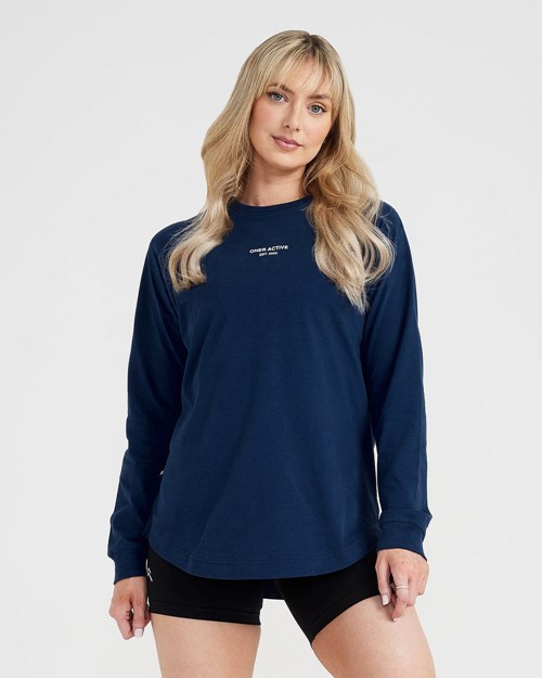 Oner Active Grafiką Oversized Long Sleeve Tee Washed Midnight | 328HZJVOS