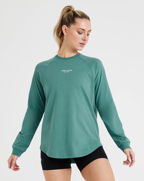 Oner Active Grafiką Oversized Long Sleeve Tee Zielone | 385VKUSRQ
