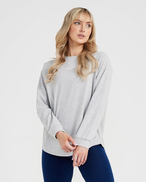 Oner Active Grafiką Oversized Long Sleeve Tee Srebrne | 809ANURFJ