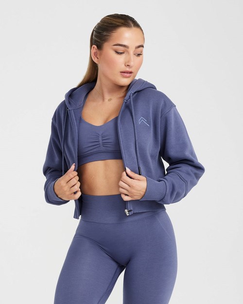 Oner Active Klasyczne Lounge Cropped Zip Through Hoodie Niebieskie | 137HGVFNB