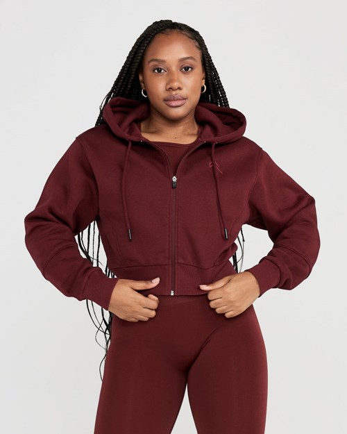 Oner Active Klasyczne Lounge Cropped Zip Through Hoodie Rosewood | 295TUSJZA