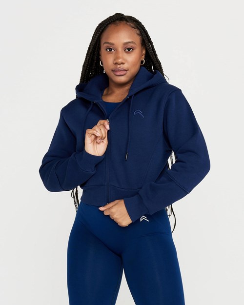 Oner Active Klasyczne Lounge Cropped Zip Through Hoodie Midnight | 615MPGBNA