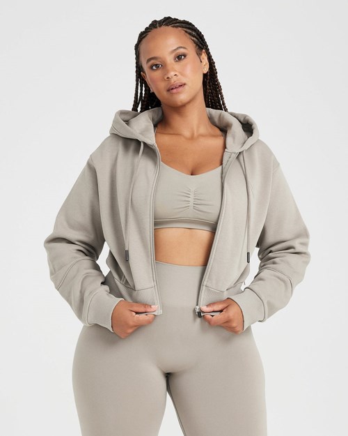 Oner Active Klasyczne Lounge Cropped Zip Through Hoodie Warm Sand | 689WQURFV