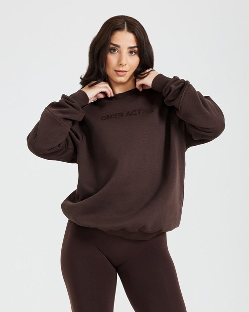 Oner Active Klasyczne Lounge Oversized Crew Neck 70% Cocoa | 361KIMGHZ