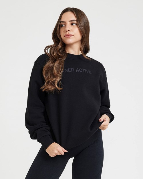 Oner Active Klasyczne Lounge Oversized Crew Neck Czarne | 420XVCRKW