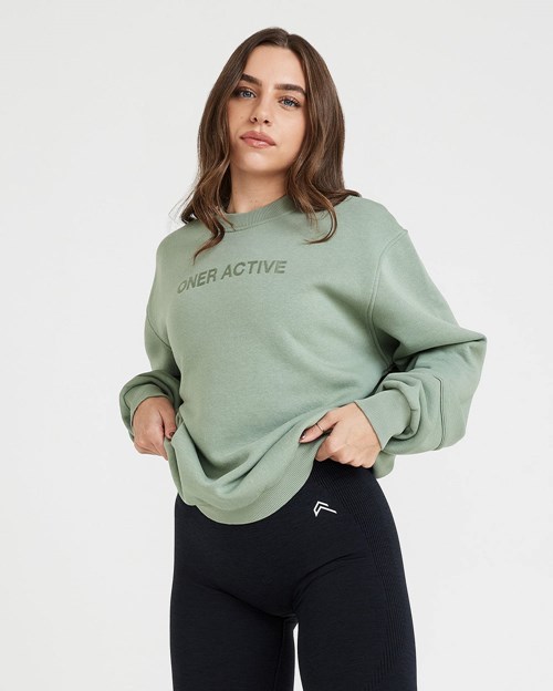 Oner Active Klasyczne Lounge Oversized Crew Neck Sage | 463HVZBQW