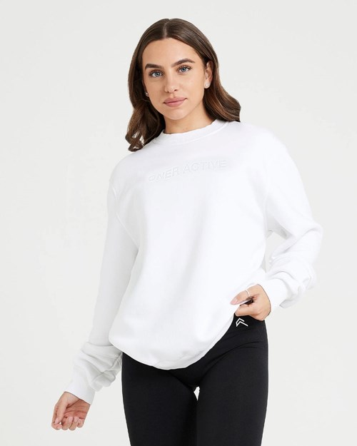 Oner Active Klasyczne Lounge Oversized Crew Neck Białe | 629IPKEGS
