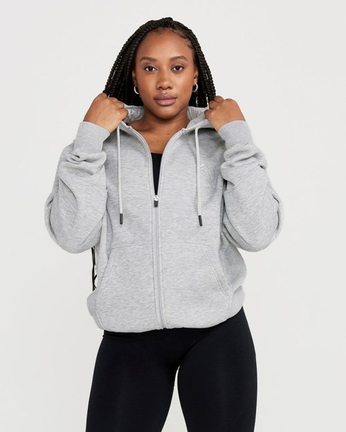Oner Active Klasyczne Lounge Oversized Zip Through Hoodie Srebrne Szare | 567GWXAMI