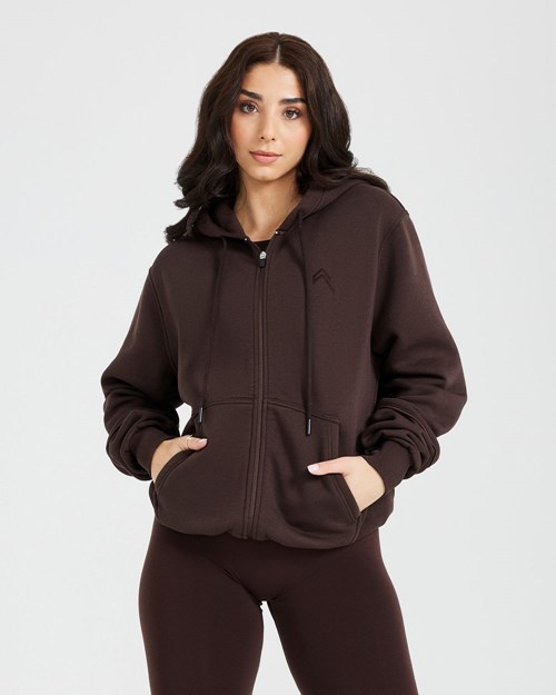 Oner Active Klasyczne Lounge Oversized Zip Through Hoodie 70% Cocoa | 746ZMWTNH