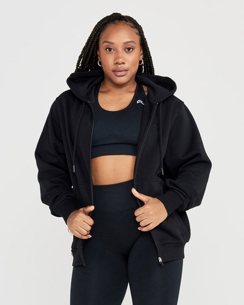 Oner Active Klasyczne Lounge Oversized Zip Through Hoodie Czarne | 793QGWRUN