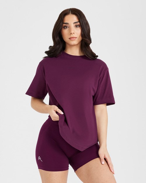 Oner Active Klasyczne Mirror Grafiką Oversized T-Shirt Washed Ripe Fig | 041WZIODT