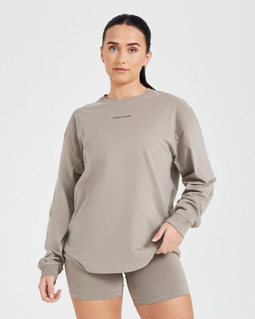 Oner Active Klasyczne Mirror Grafiką Oversized Long Sleeve Top Washed Minky | 148JBLTNW