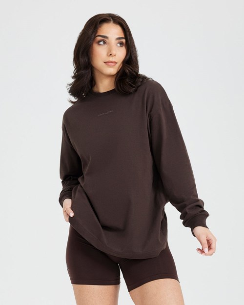 Oner Active Klasyczne Mirror Grafiką Oversized Long Sleeve Top Washed 70% Cocoa | 492RFPSWQ