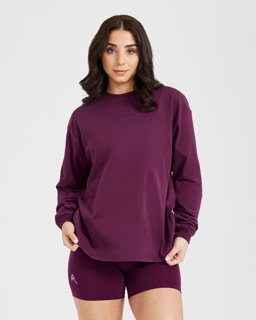 Oner Active Klasyczne Mirror Grafiką Oversized Long Sleeve Top Washed Ripe Fig | 865FEBJAT