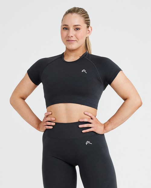 Oner Active Klasyczne Seamless 2.0 Krótkie Sleeve Crop Top Coal Marl | 261PECDKY