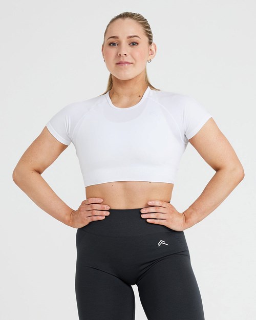 Oner Active Klasyczne Seamless 2.0 Krótkie Sleeve Crop Top Białe | 354HXVGPF