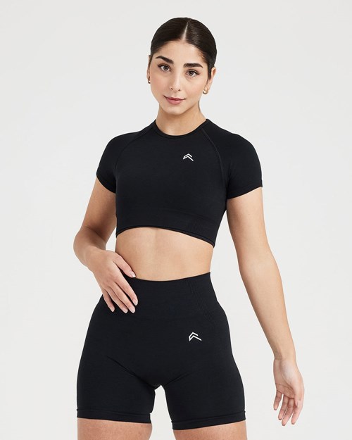 Oner Active Klasyczne Seamless 2.0 Krótkie Sleeve Crop Top Czarne | 476LDHTRI