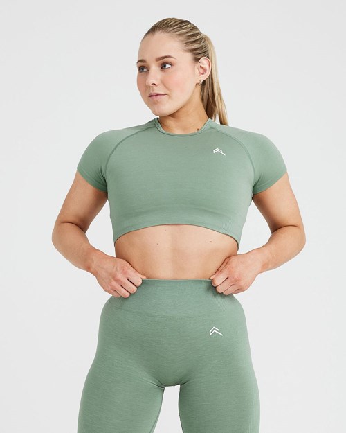 Oner Active Klasyczne Seamless 2.0 Krótkie Sleeve Crop Top Sage Marl | 486OVXAJQ