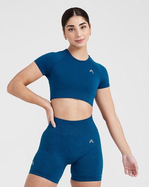 Oner Active Klasyczne Seamless 2.0 Krótkie Sleeve Crop Top Niebieskie | 690VARWQL