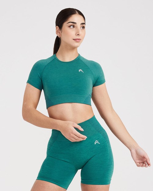 Oner Active Klasyczne Seamless 2.0 Krótkie Sleeve Crop Top Zielone | 823EYCIVX