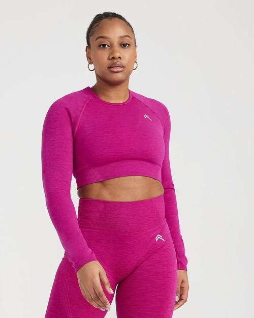 Oner Active Klasyczne Seamless 2.0 Long Sleeve Crop Top Fuksja | 521OJLBAK