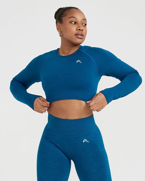 Oner Active Klasyczne Seamless 2.0 Long Sleeve Crop Top Niebieskie | 579LOZBSN