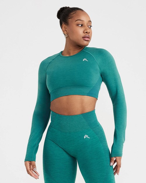 Oner Active Klasyczne Seamless 2.0 Long Sleeve Crop Top Zielone | 935SDKIOG