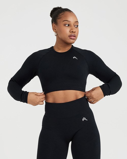 Oner Active Klasyczne Seamless 2.0 Long Sleeve Crop Top Czarne | 978UOFPLZ