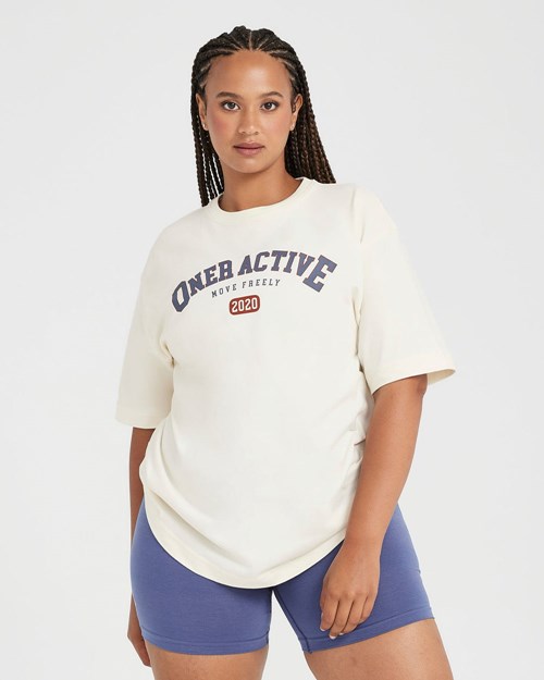 Oner Active Oversized Krótkie Sleeve Club Tee Białe | 249CYAMTB