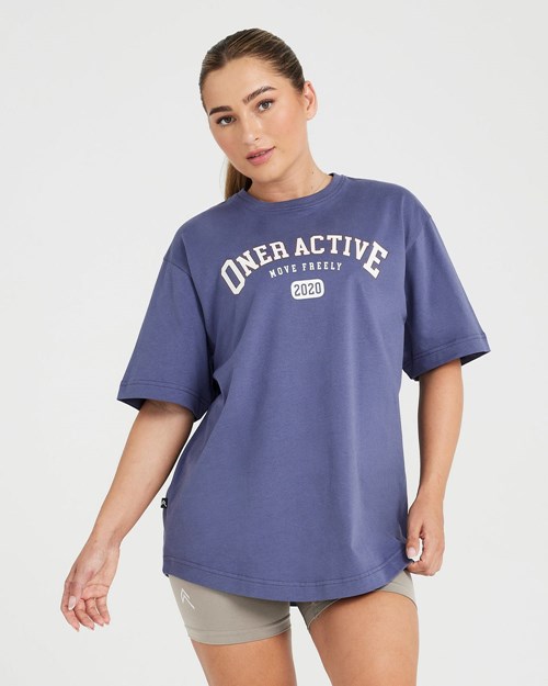 Oner Active Oversized Krótkie Sleeve Club Tee Niebieskie | 732FBYSPG