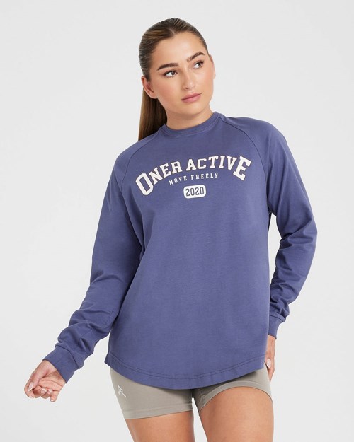 Oner Active Oversized Long Sleeve Club Tee Niebieskie | 384RFHBGP