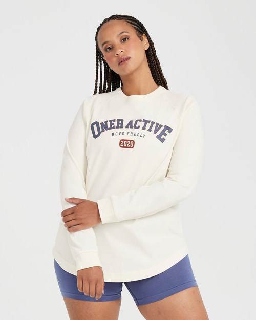 Oner Active Oversized Long Sleeve Club Tee Białe | 964MNXJKB