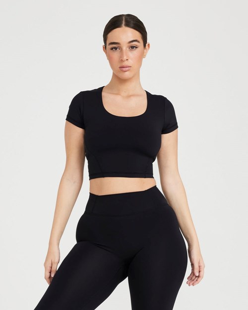 Oner Active Timeless Crop Krótkie Sleeve Tee Czarne | 708CMPAHQ